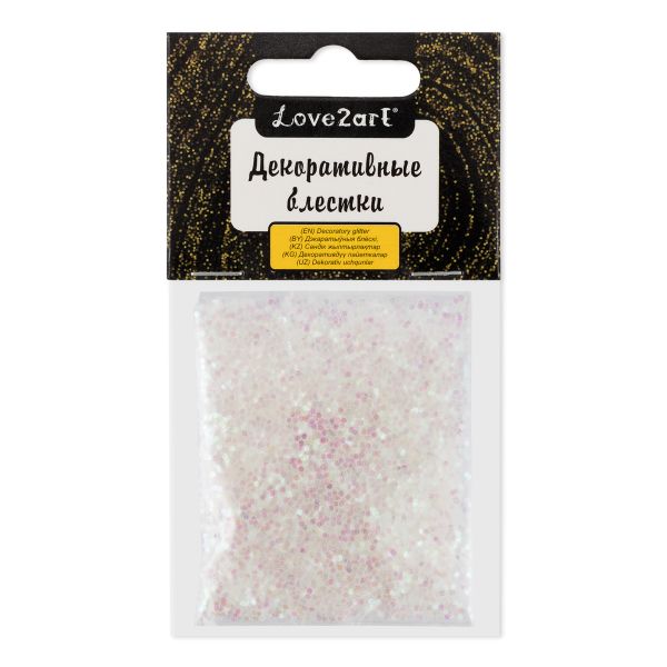 Блестки декоративные 1 мм, 25 г (5х5 г), 4.5 мл, 02 белый с розовым отливом/white with pink tint, Love2art GLIS-01