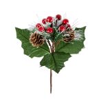 Веточка декоративная хвойная с шишками и ягодами 16 см, 3 шт, 01, Blumentag