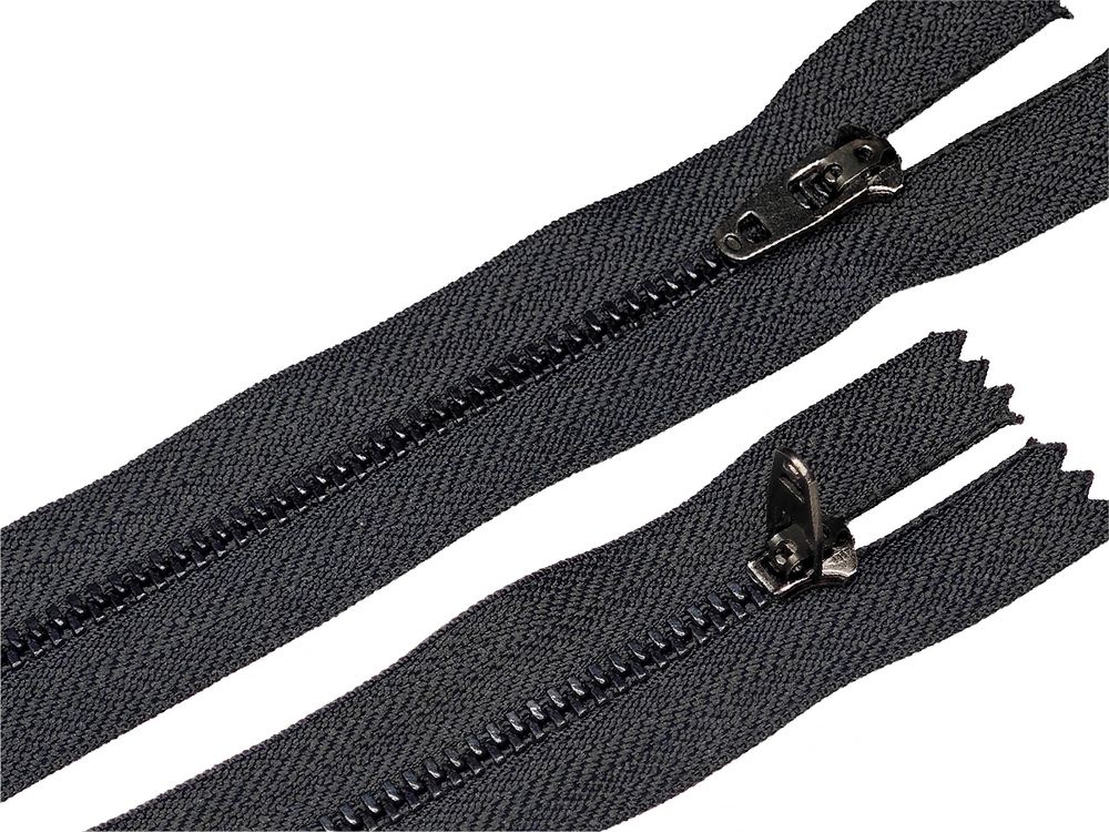 Молния металл (цв.SBS) джинсовая Т3 (3 мм) 1 зам., н/раз., 12 см, S-417 т.серый (звено: т.никель), уп.100 шт