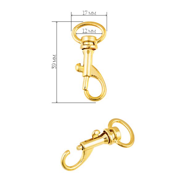 Карабин металл 12.0 мм (39х17 мм), цв. золото уп. 10 шт