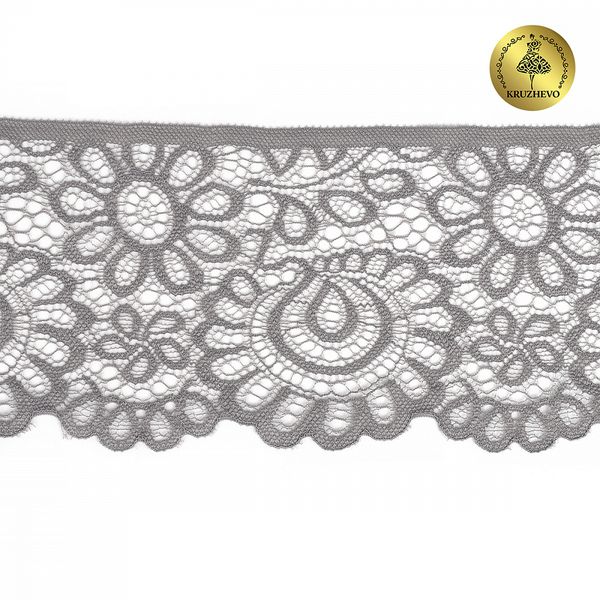 Кружево эластичное (стрейч) 90 мм, TBY.YSTL00839.N, L2475 серый, 3м, Kruzhevo