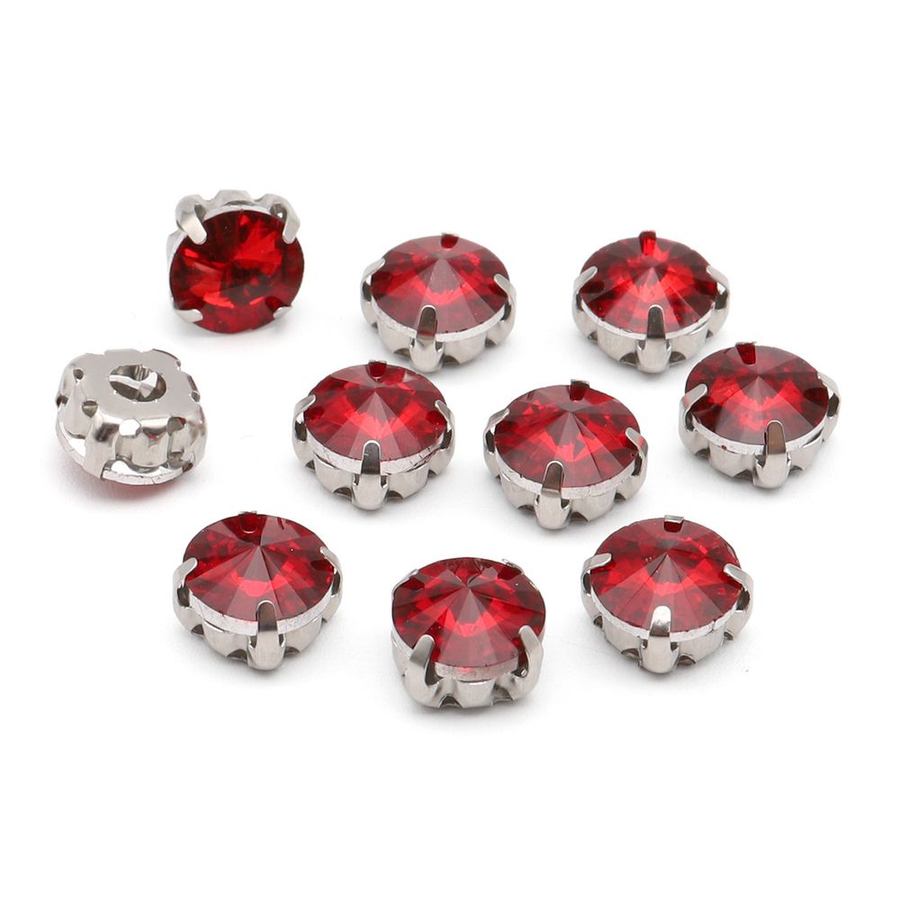 Хрустальные стразы в цапах круглой формы, красный 8 мм, 10 шт. Astra&Craft, РЦ008НН8