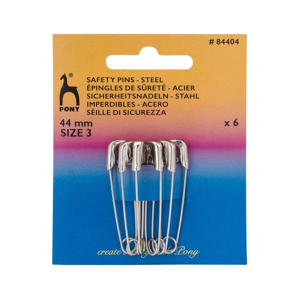 Булавки английские l=44 мм металл, цв. никель, 6 шт, Pony, 84404