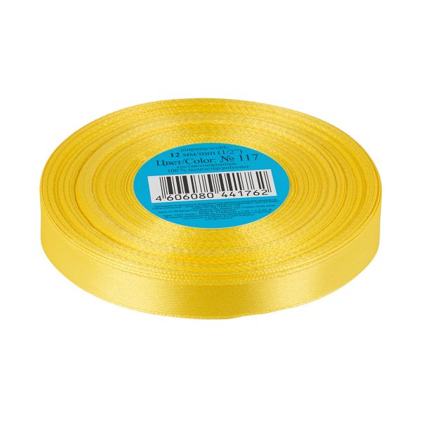 Лента атласная 1-сторонняя 12.0 мм / 33±2 метра, 117 бл.желтый, Gamma