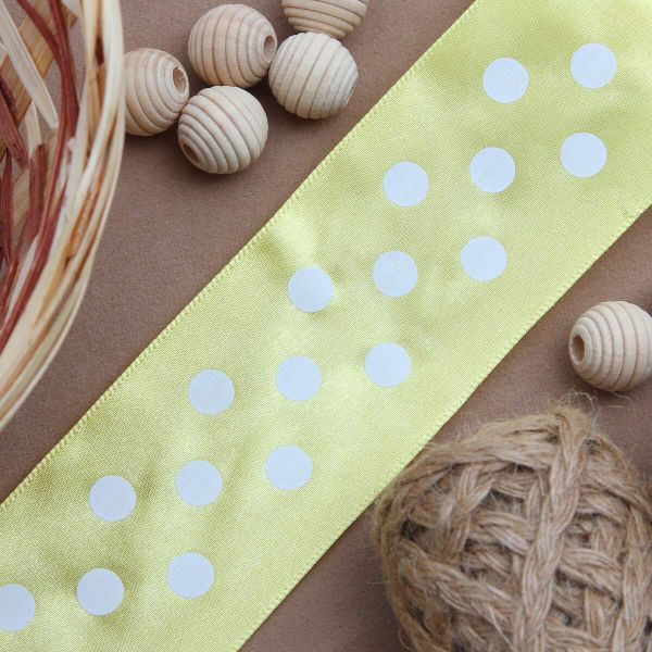 Лента атласная в горошек 45.0 мм / 3 метра, желтый, Globus