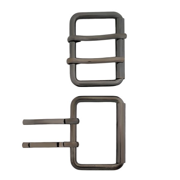 Пряжка прямоугольная 45 мм, с двумя язычками, металл (Pewter олово (черный никель)), МТ_1864, 6 шт