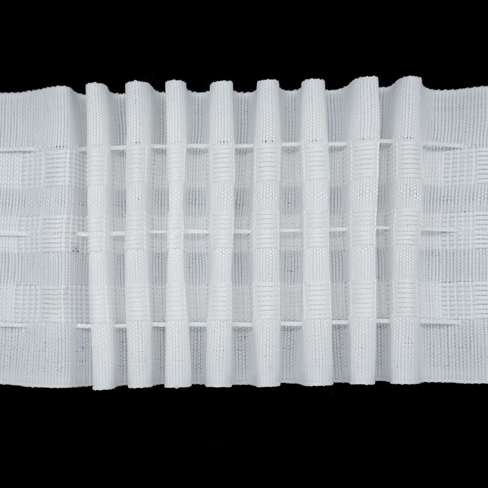 Лента (тесьма) шторная: сборка параллельная нефикс. 75 мм / 50 метров, (3 ряда петель, 3 шнура), белый, C178