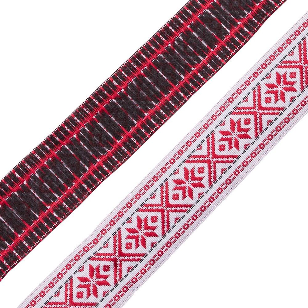 Лента (тесьма) жаккардовая 25.0 мм / 20±1 метров, белый/красный, с19219