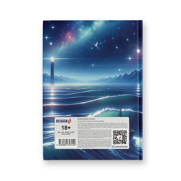 Бизнес-блокнот, глянц. ламинация, блок кремовый, ББ247 евроформат (14.4х20.3х1.6 см) 64 л. 4 шт французская клетка, Свет маяка 01676, Светоч