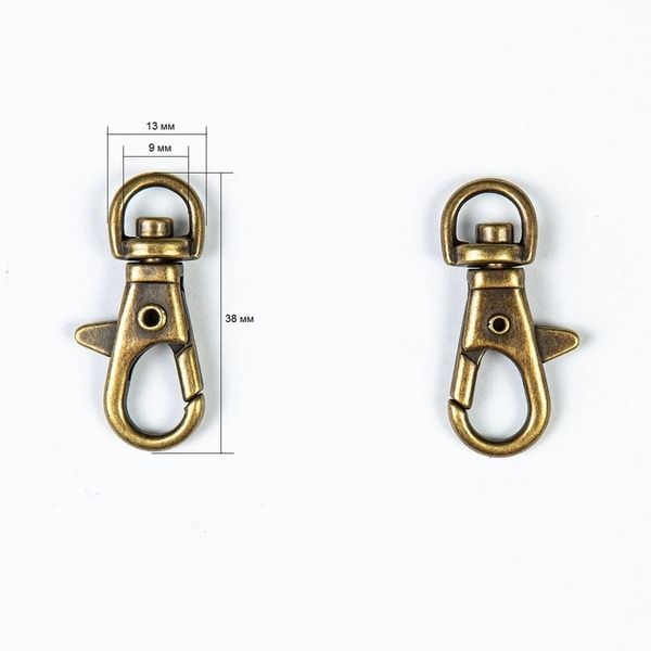 Карабин металл 09 мм (38х13 мм), латунь, 10 шт