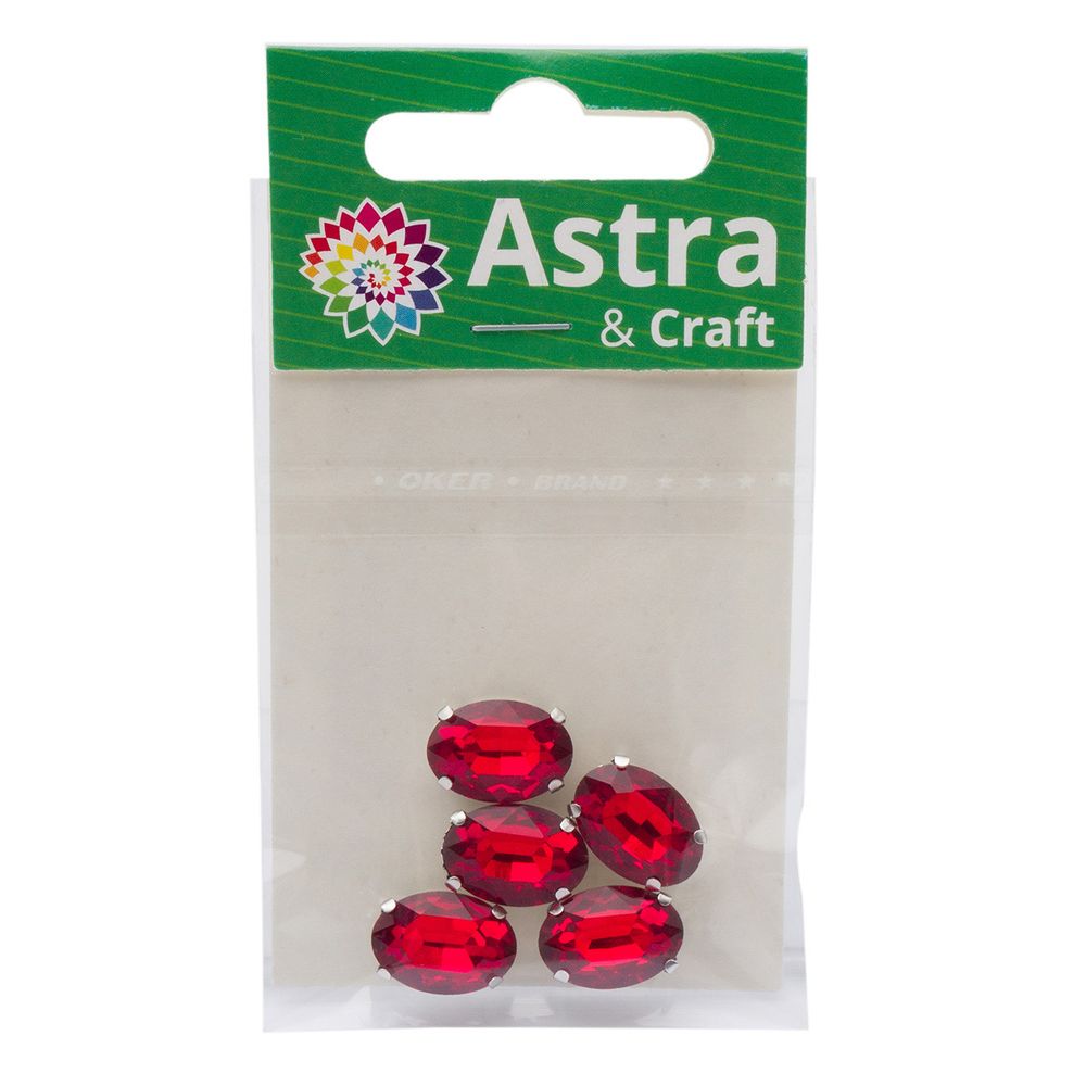 Хрустальные стразы в цапах овальной формы, красный 10х14 мм, 5 шт., ОЦ005НН1014