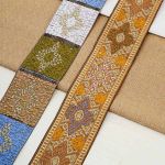 Лента (тесьма) жаккардовая 50.0 мм / 7 метров, золото/бежевый, 402088