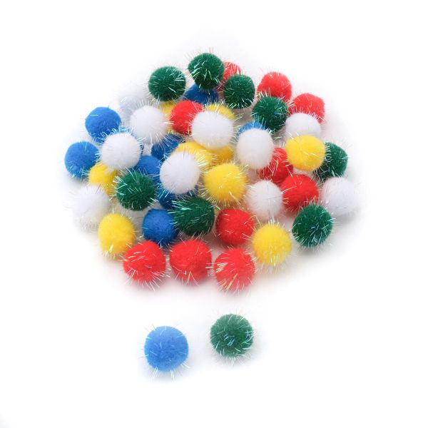 Помпоны с блестками Цвета радуги ⌀25мм, 5 цветов, 50 шт, Astra&Craft