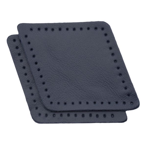 Заплатки пришивные из кожи, ромб 6х8,4см с перфорацией, 2 шт, 100% кожа, 05 темно-синий, 9115