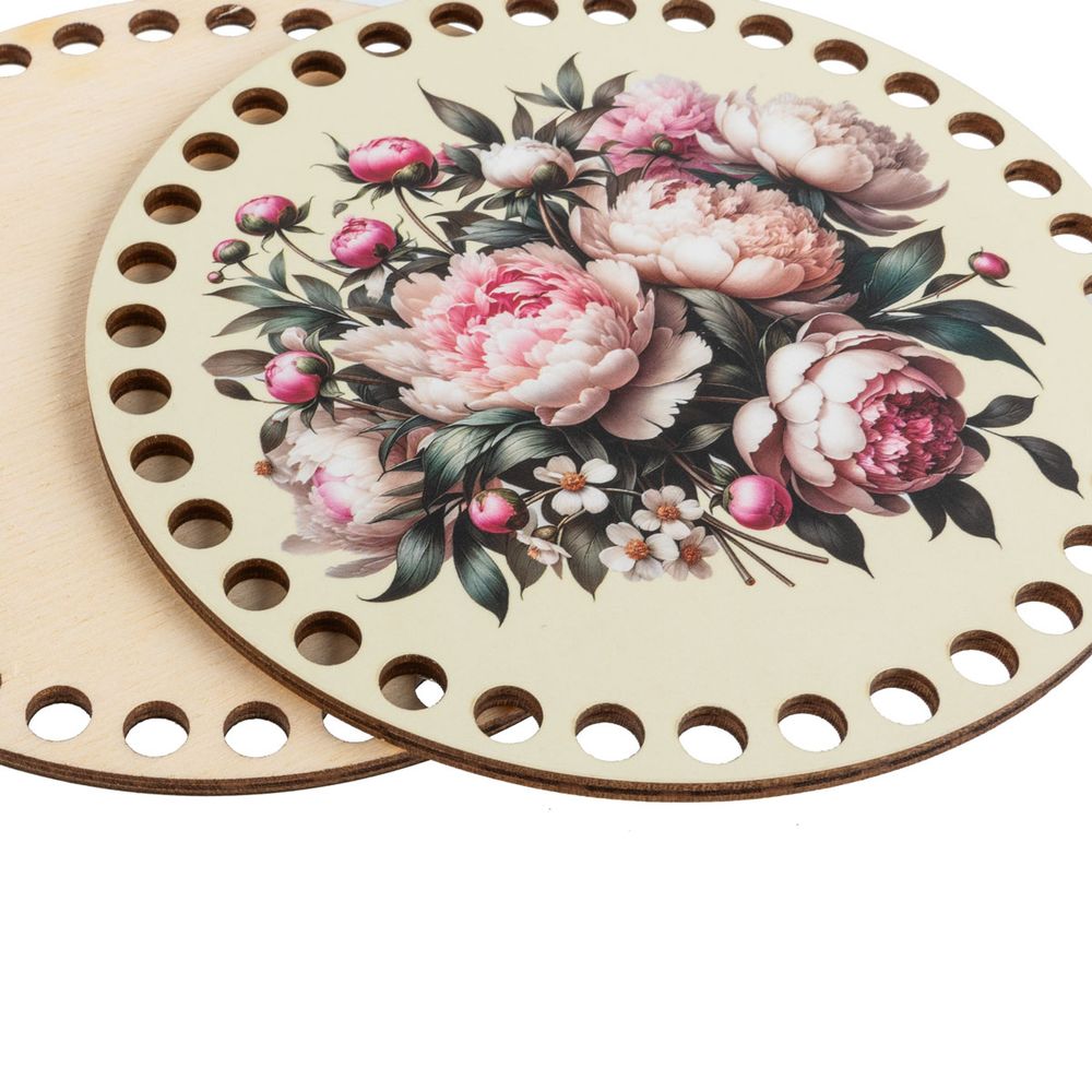 Набор донышек для вязания Матовый фанера ⌀15х0.4 см, 2 шт, 06 Пионы, Love2art ДВ-02