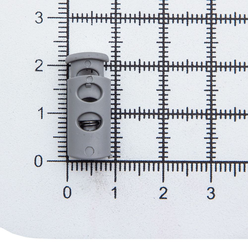 Фиксатор (зажим) для шнура пластик 2 отв., ⌀4.0 мм, 9х22 мм, цилиндр, ПП, св.серый, 100 шт