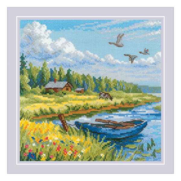 Набор для вышивания нитками Риолис 2312, Золотое лето. Лодка 20х20см