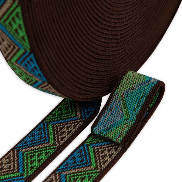 Резинка для подтяжек (помочная) 25.0 мм / 20 метров, жаккардовая, 000181 коричн./беж./салат./бирюз, Gamma 16с3893