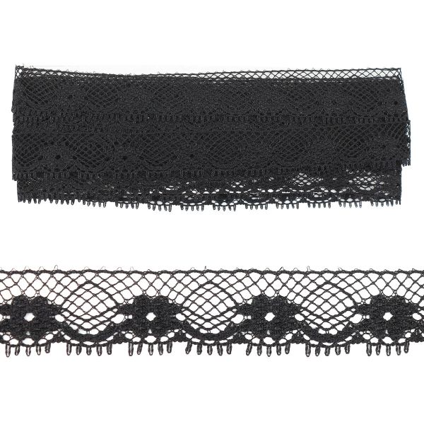 Кружево гипюр (плетёное) 17 мм 6,8 м, ±4 см, WL-60, черный