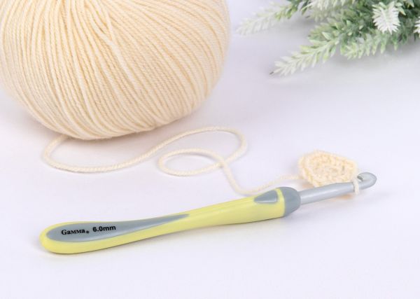 Крючок для вязания с прорезиненной ручкой ⌀6.0 мм, 14.5 см, алюминий c покрытием, Gamma RHT