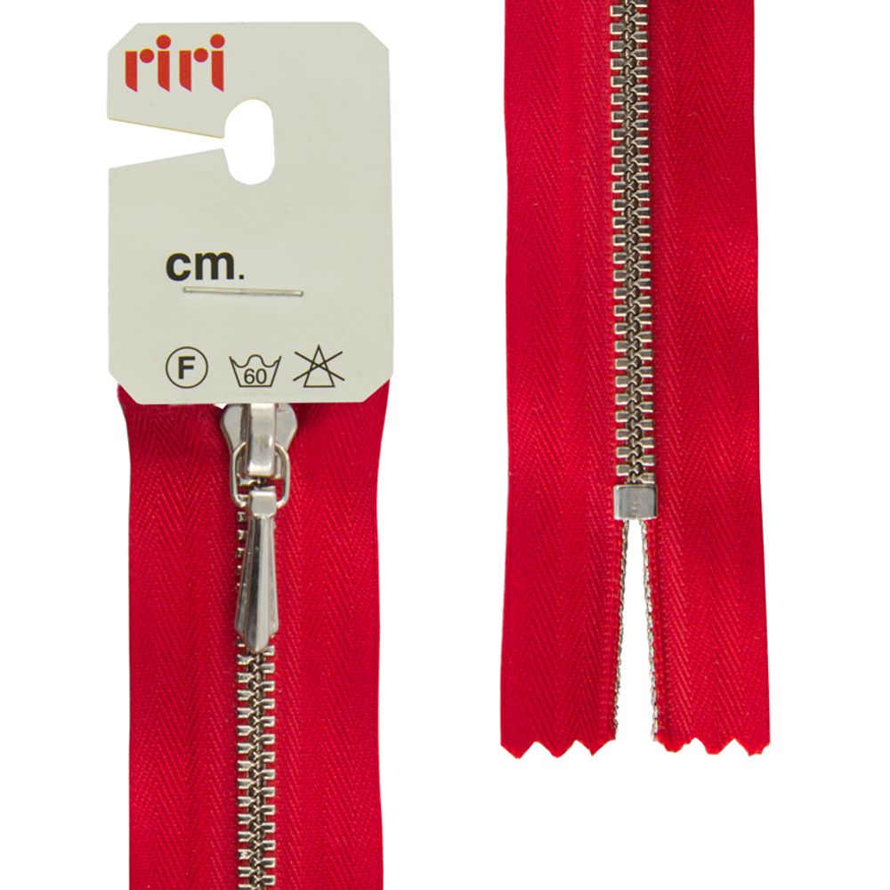 Молния металл RIRI Т3 (3 мм) Ni, слайд.Tropf, н/раз., 18 см, цв. тесьмы 2407, красный, упак. 5 шт /TOS/