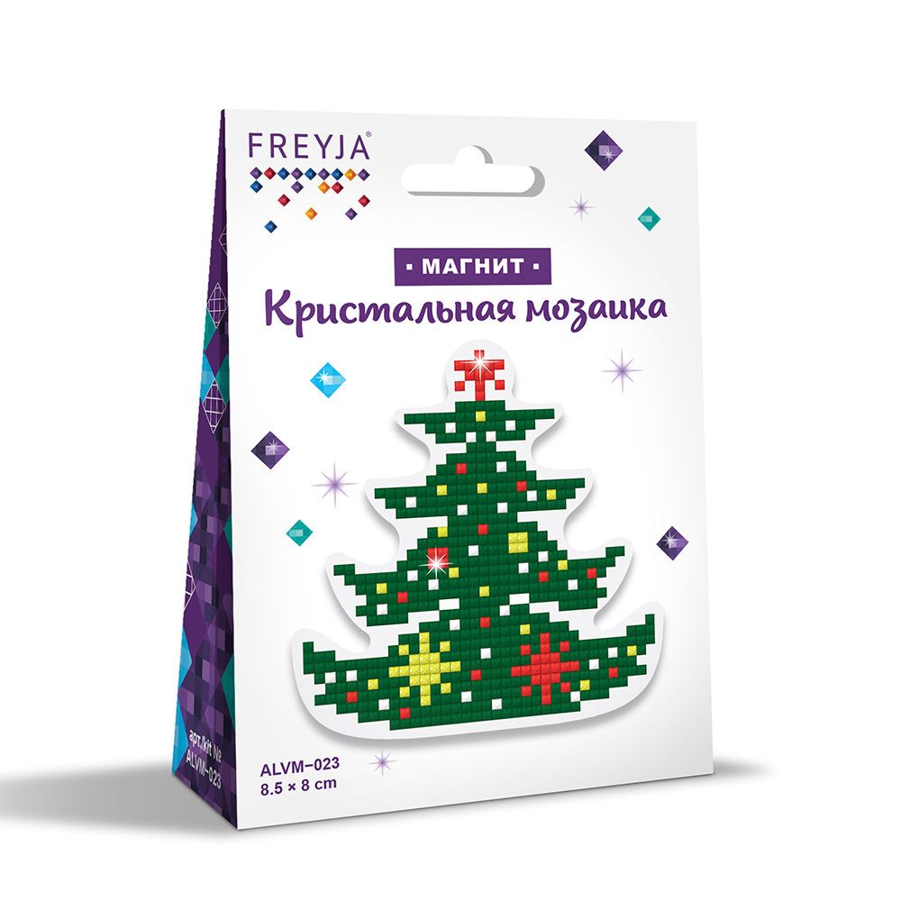 Алмазная (кристальная) мозаика Фрея, магнит Елочка, 8х8,5 см