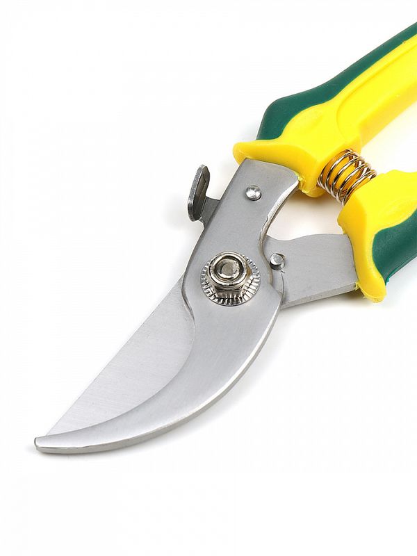 Секатор изогнутое лезвие 60/200 K6212 ручки желто-зеленый пластик, Maxwell Garden
