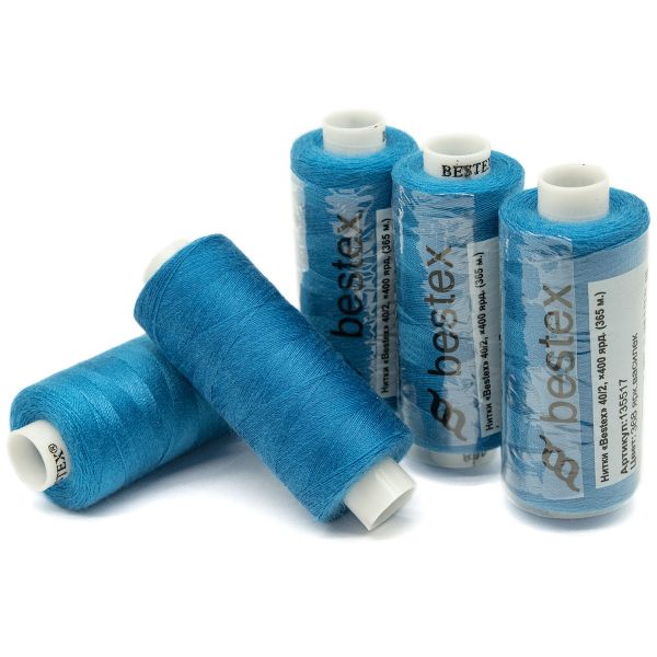 Нитки швейные бытовые Bestex 40/2, 365 м (400 ярд) / 10 кат., 368 сине-голубой