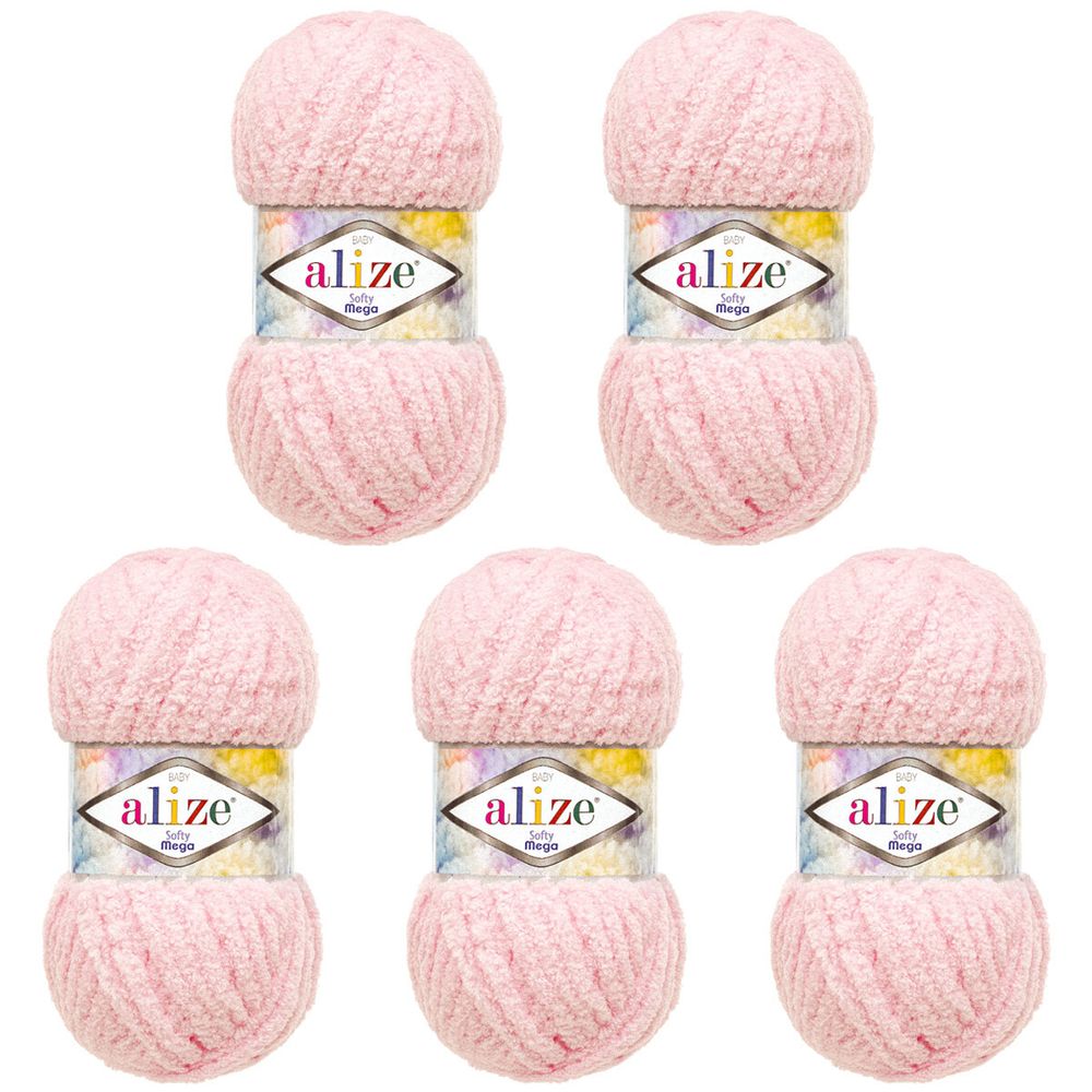 Пряжа Alize (Ализе) Softy Mega / уп.5 мот. по 100 г, 70м, 31 бледно-розовый