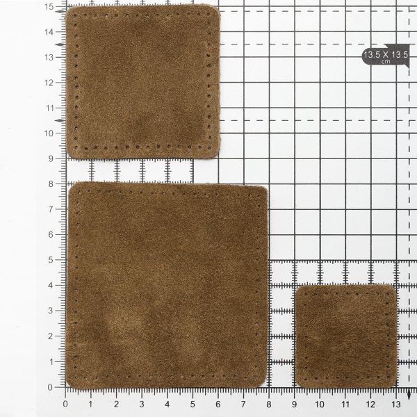 Набор заплаток пришивных из замши, квадрат 4см, 6см и 8см, с перфорацией, 3 шт, 100% кожа (32 кэмел), 59402
