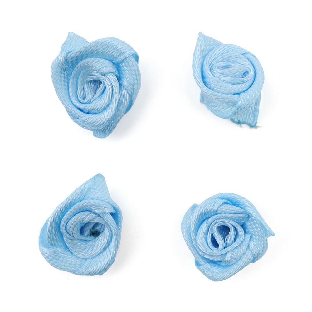 Цветы пришивные атласные Роза 1,5 см, 4шт (насыщенный голубой)