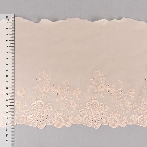 Кружево на сетке (шифон) 190 мм / 10 м, Турция, SF007BP (031) пудровый, Gamma SHKM-19002