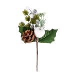 Веточка декоративная хвойная с шишкой и ягодами 24 см, 3 шт, 01, Blumentag