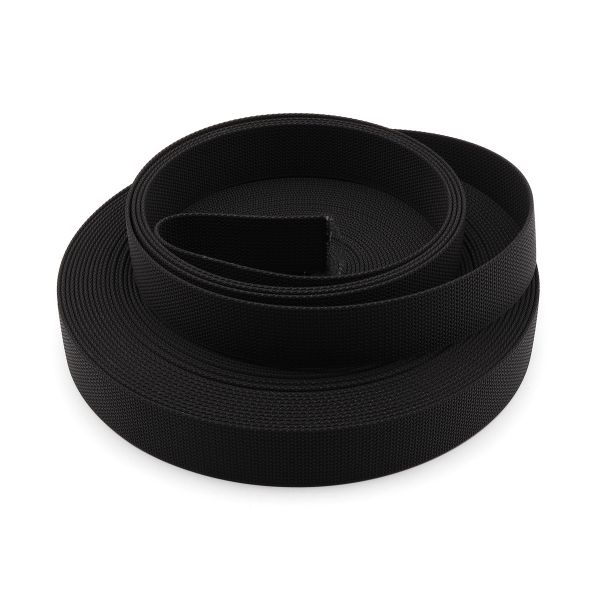 Стропа (ременная лента) 38 мм / 25 метров, толщ. 2.0 мм, [70.5 г/пог.м], 100% нейлон, черный