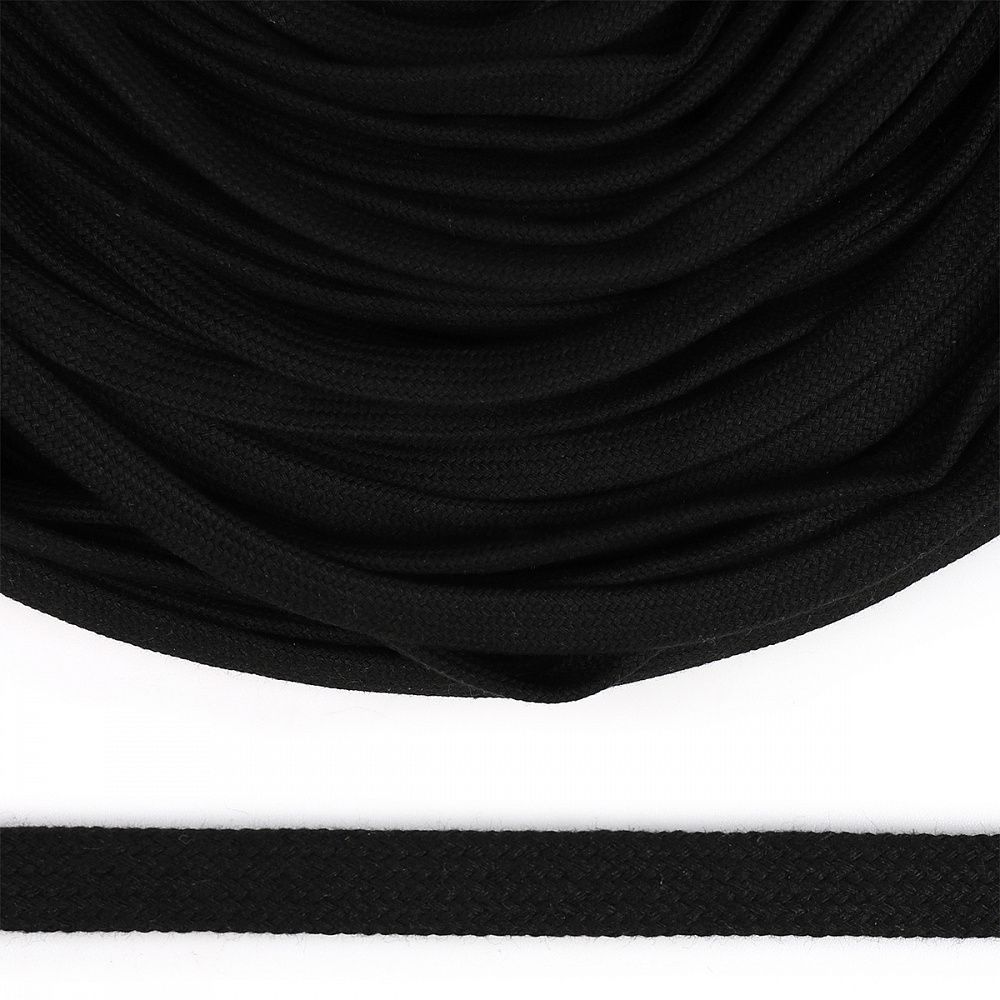 Шнур плоский плетеный х/б 12.0 мм / 50 метров, классическое плетение TW 032 черный, 50м