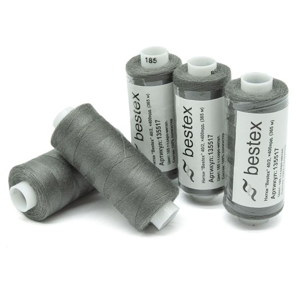 Нитки швейные бытовые Bestex 40/2, 365 м (400 ярд) / 10 кат., 185 каменно-серый