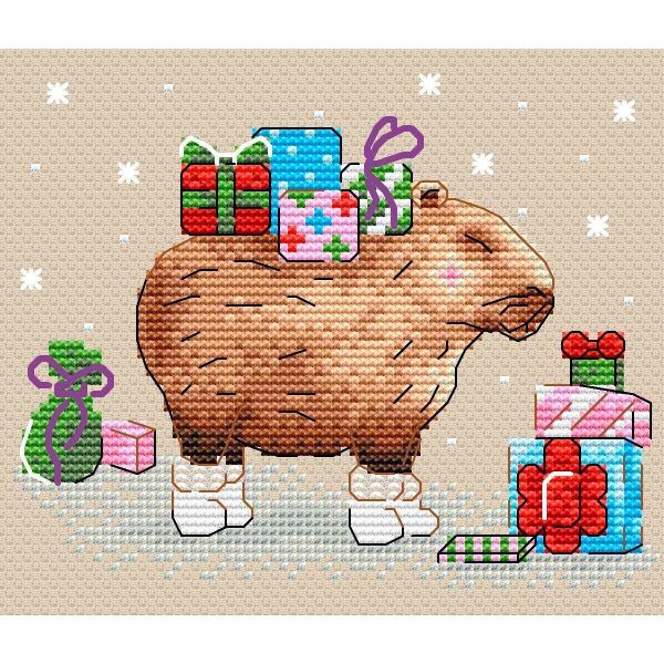 Набор для вышивания нитками МП Студия, Сюрприз от капибары, 11х13 см