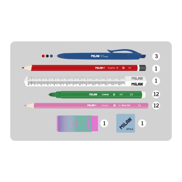 Бокс из 4-х односекционных мини пеналов с наполнением 22,5х11,5х11 см, Milan 08872SN1P