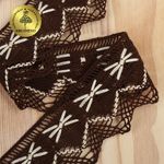 Кружево вязаное (тесьма) 37 мм, диз.K-10034, цв.коричневый+белый, 3м, Kruzhevo