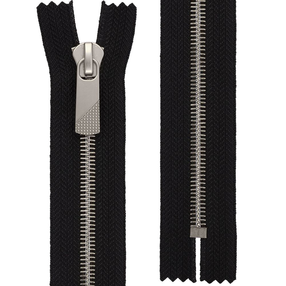 Молния металл Т8 (8 мм) 1 зам., н/раз., 20 см, декор, серебро, черный, KAP-8 Gamma, 5 шт