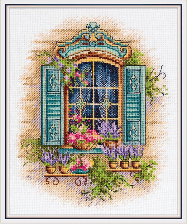 Набор для вышивания нитками Panna DE-7433, Окно с цветами, 18х21 см