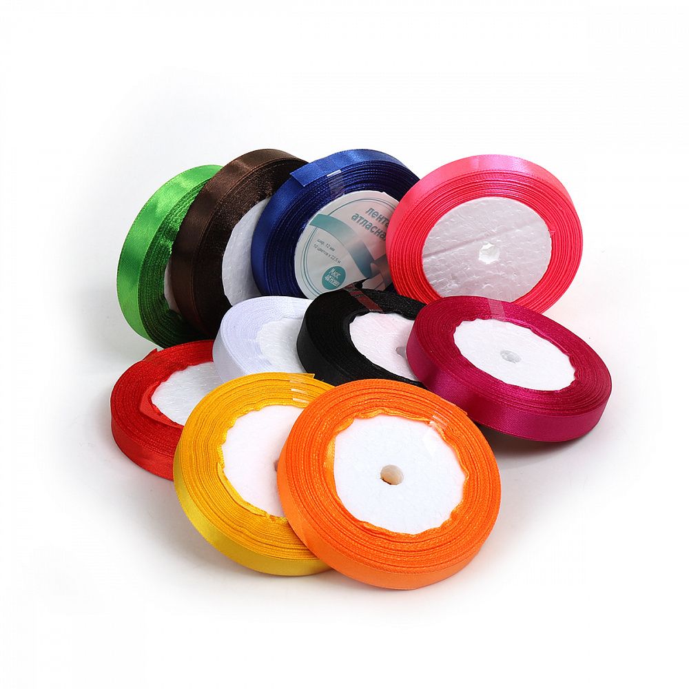 Лента атласная 1-сторонняя 12.0 мм / 10 шт по 22.5±1 метра, набор Микс1, Magic4Hobby