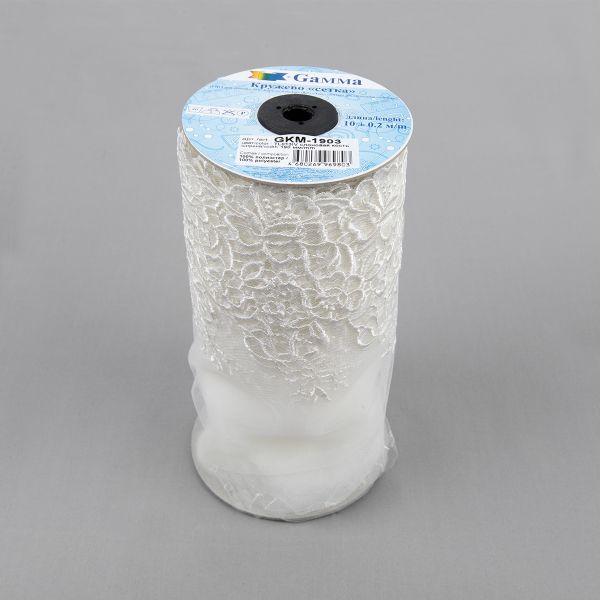 Кружево на сетке 190 мм / 10 м, слоновая кость, Gamma GKM-1903