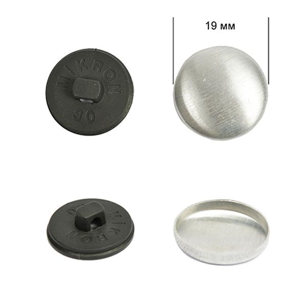 Заготовки для обтяжки пуговиц №30 (19мм) ножка - пластик цв. черный уп. 500 шт