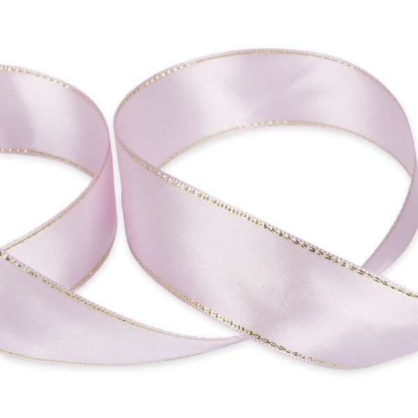 Лента атласная 2-сторонняя с метанитью 25.0 мм / 33±2 метра, №080 св.сиреневый/золото, Gamma AL-25M