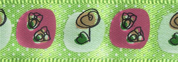 Лента атласная с рисунком 12.0 мм / 22.8±1 метра, F21/089 Цветы/св.салатовый, Gamma ALP-124