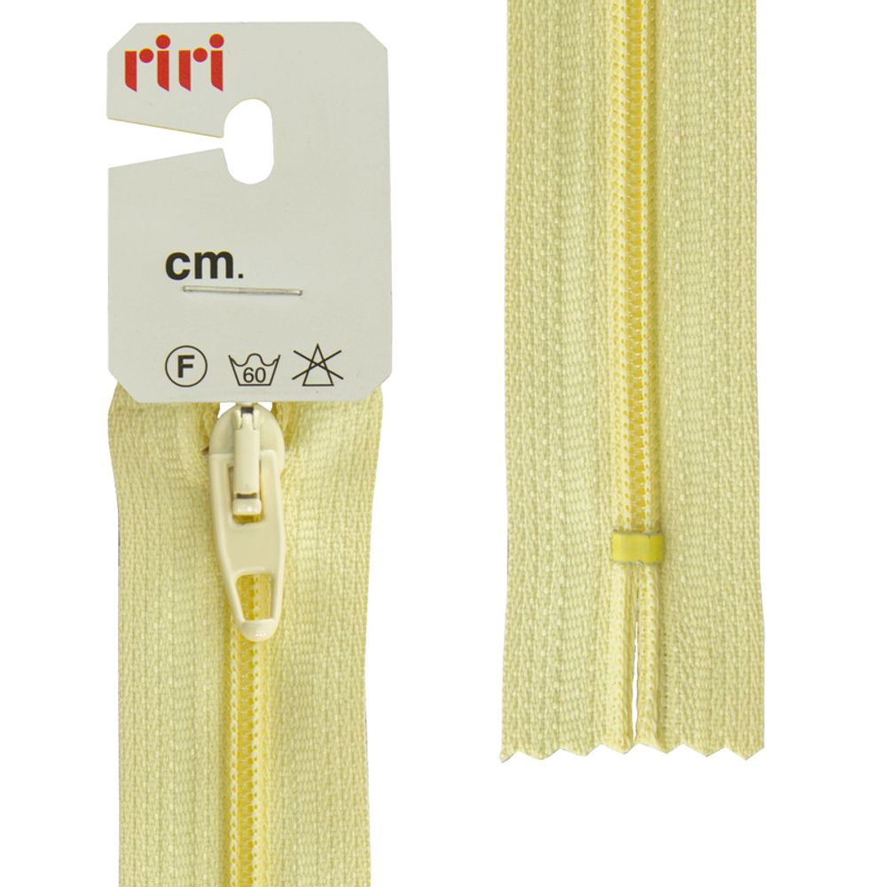 Молния спиральная (витая) RIRI Meras Т4 (4 мм), н/раз., 20 см, цв. тесьмы 2308, пастельно-желтый, упак. 5 шт