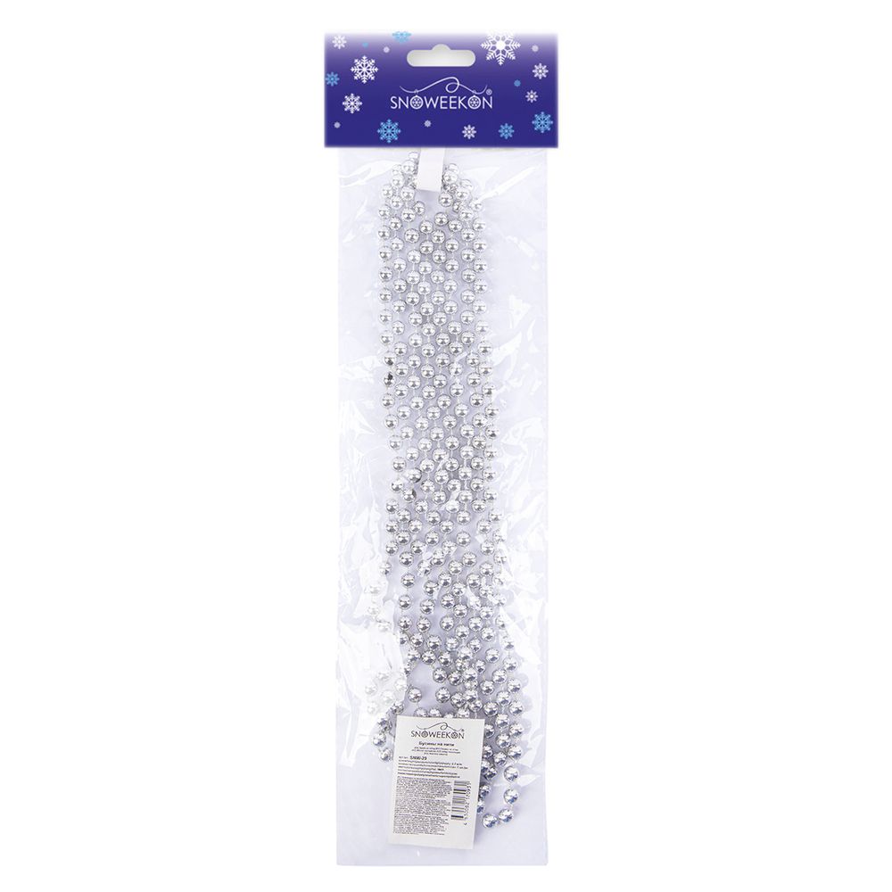 Гирлянда из пластиковых бусин ⌀7.5 мм, 2.7 м, 5 шт, №03 серебро, Snoweekon SNW-29 Гирлянда из пластиковых бусин ⌀7.5 мм, 2.7 м, 5 шт, №03 серебро, Snoweekon SNW-29