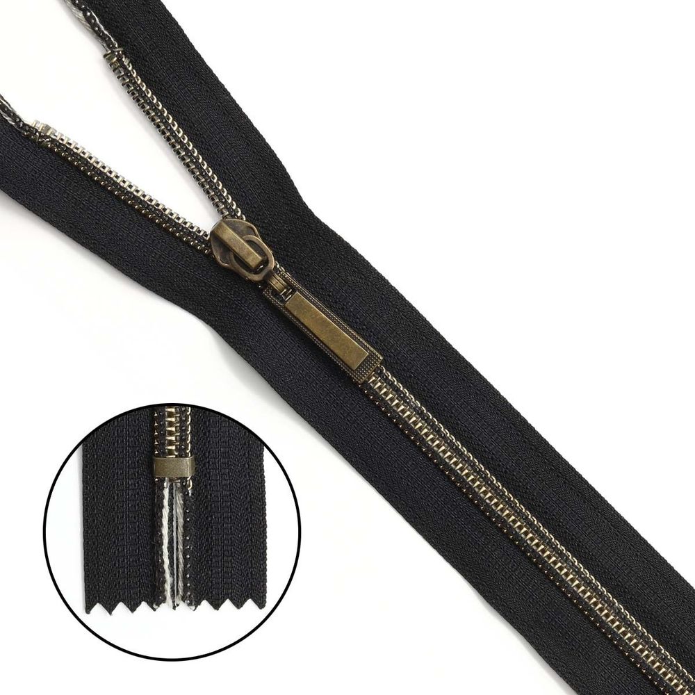 Молния спираль (витая) Т7 (7 мм) 1 зам., н/раз., 18 см, антик / черн, 10 шт