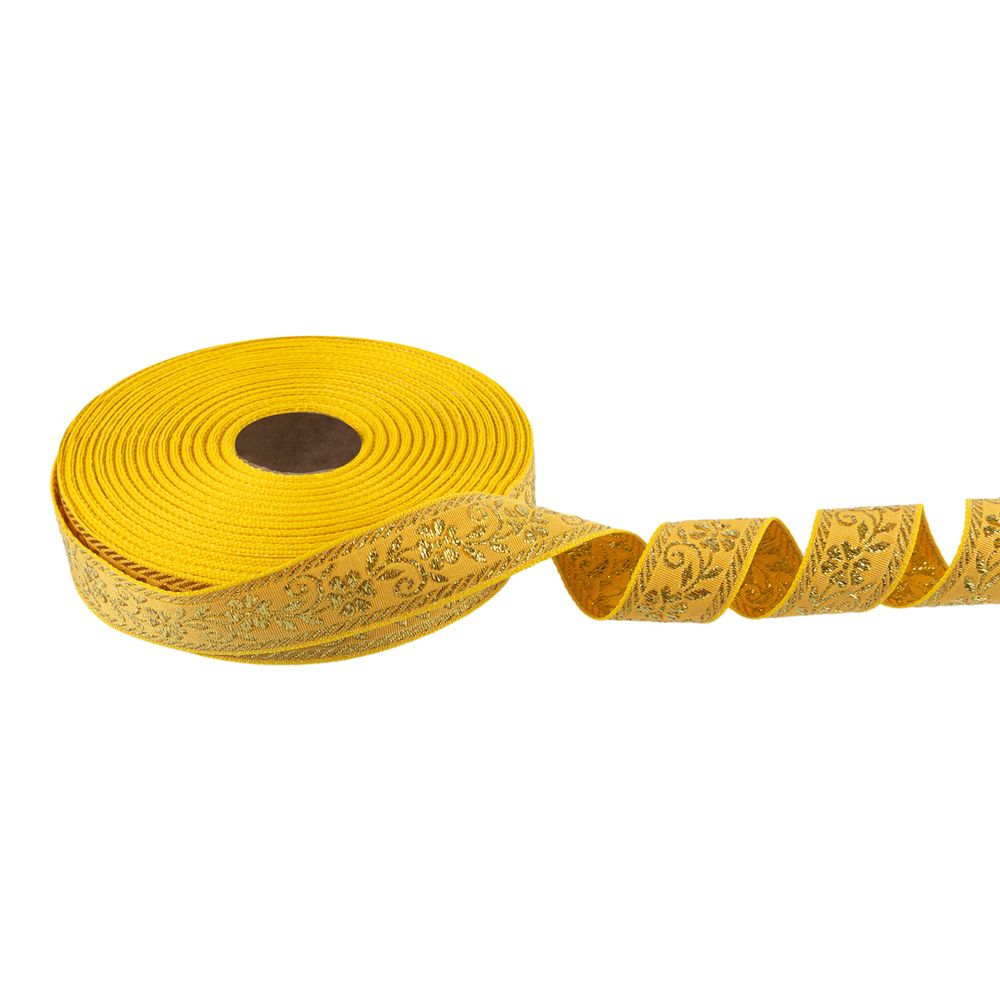 Лента (тесьма) жаккардовая 23.0-25.0 мм, / 25 метров, желтый /под золото, Blitz